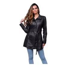 Trench Coat De Couro Legítimo Feminino