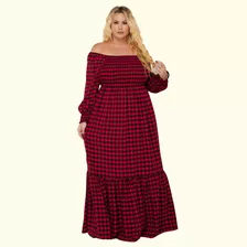 Vestido Longo Xadrez Ciganinha Adulto Confortável Plus Size