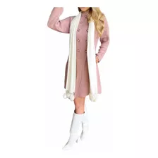 Casaco Sobretudo Feminino Inverno Em Tricô Cor Rosa