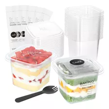 Juneheart Vasos Cuadrados De Postre De 12 Oz Con Tapas, 60 T