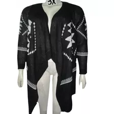 Sweater Cardigan Negro Estampado Blanco Talla 3x (42/44) Agb