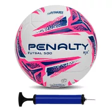 Bola Futsal Penalty Rx 500 + Bomba De Ar Cor Branco/rosa/azul