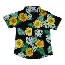 Camisa Estampada Infantil Bebê Criança Botão Floral Havaí Bb