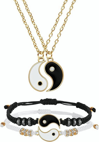 Yin Yang Juego De Pulseras Con Collar, Pulseras Ajustable