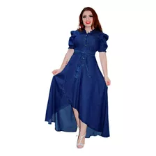 Vestido Moda Evangélico Jeans Leve Feminino Longo Amália 