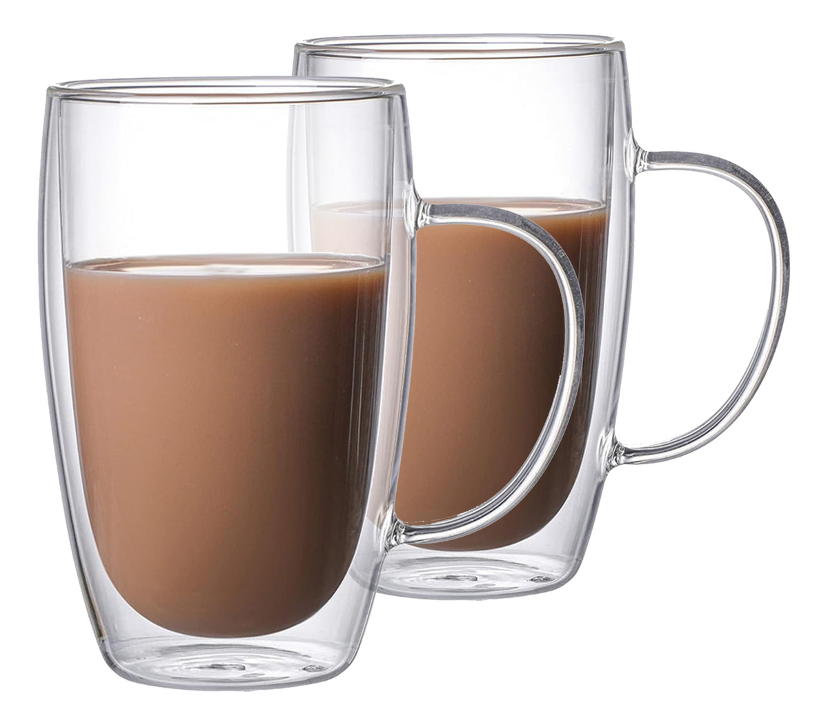 2 Jarros Taza Latte Vaso Doble Pared Vidrio 450ml Transparente
