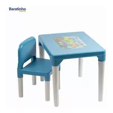 Mesinha Com Cadeira Infantil Educativa Dinossauros Azul