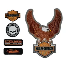 Combo Parche Harley Davidson Bordado Reflectivo Motos Aguila