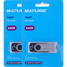 2 Pen Drive Multilaser 64gb Usb 2.0 Twist Pd590 Nfe Garantia