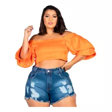 Short Jeans Plus Size Barra Desfiada Destroyed Cintura Alta