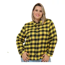 Camisa Xadrez Feminina Plus Size Flanelada Manga Longa