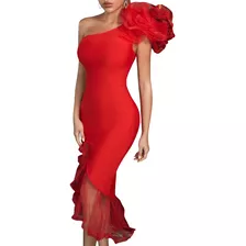 Vestido Bandage Rojo Largo Abertura Elegante Casual Pegado