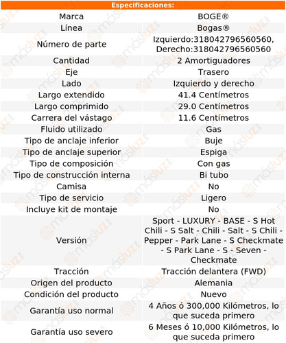 Kit 2 Amortiguadores Gas Tras Cooper L4 1.6l 02/06 Boge Foto 2