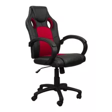Cadeira De Escritório Pelegrin Pel-3002 Gamer Ergonômica Preta E Vermelha Com Estofado De Couro P.u.