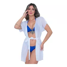 Saida De Praia Curta Seca Rápido Kimono Feminino De Amarrar