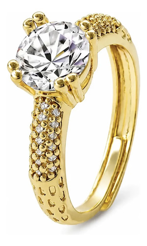 Anillo Oro 18k Circonita Compromiso Boda Novios Ajustable Dorado Ajustable
