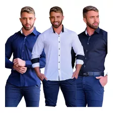 Kit Atacado 3 Camisa Social Premium Slim Luxo Varias Cores 