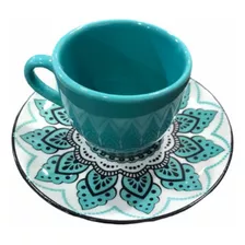 Taza Con Plato De Cafe Diseño Mandalas