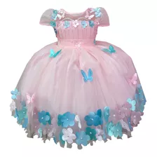 Vestido Jardim Encantado Infantil Borboletas Rosa Luxo 1 A 3