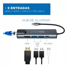 Hub Adaptador Usb Tipo C 5 En 1 Linkon Rj45 Para Mac Windows