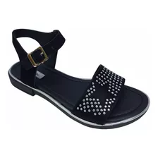 Sandalia Star Negro Plumitas De Mujer Liviana Con Strass