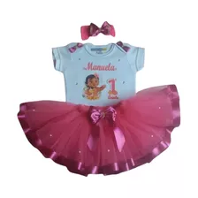 Body Personalizado Moana Baby Com Saia Tutu E Laço 