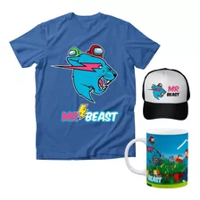 Combo Playera Niños Mr. Beast Among + Taza + Gorra 