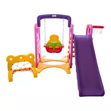 Playground Infantil 4 Em 1 Balanço Escorre Cesta E Gol