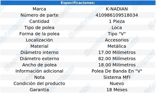 Polea Banda Metalica Tipo  V  Justy L3 1.2l 93 Foto 3