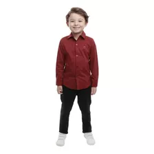 Roupa Social Infantil Masc Camisa Bordô Marsala Calça Preta