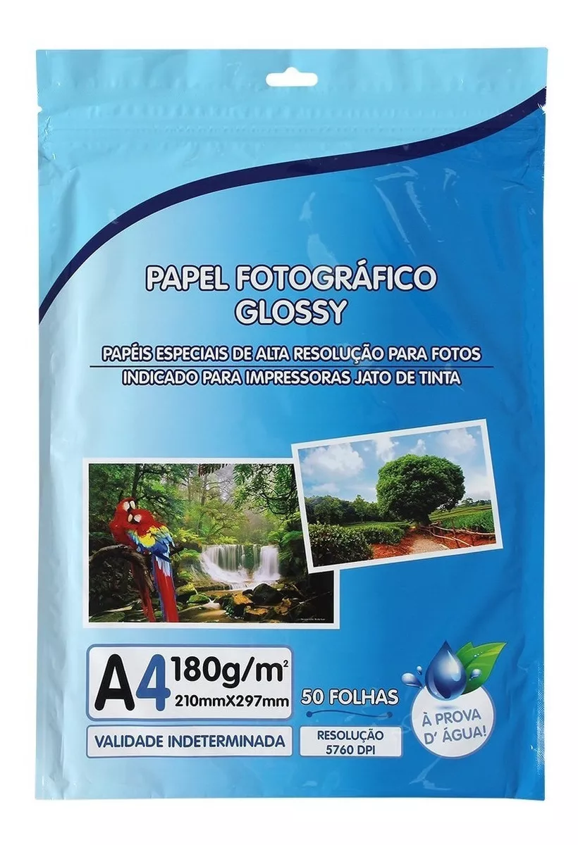Kit Papel Fotográfico Premium A4 Glossy 180g 100 Folhas