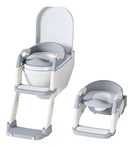 Kit Desfralde 2 Em 1 Troninho + Redutor Com Escada Infantil Cor Cinza Lisa