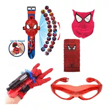 Conjunto Lançador De Luvas Spiderman+óculos+relógio+máscara