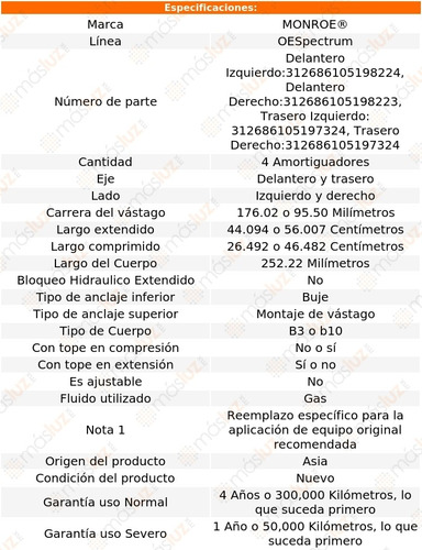 Kit 4 Amortiguadores Gas Oespectrum Csx Acura 06/11 Monroe Foto 3