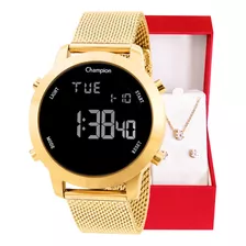 Relógio Champion Feminino Digital Dourado Pulseira Mesh