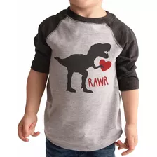 7 Ate 9 Apparel Kids Dinosaur Happy Valentin's Day Grey Rag.