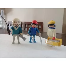 Muñecos Playmobil: 1 Policía, 2 Trabajadores De Construcción