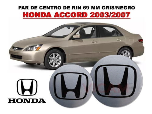 Par De Centros De Rin Honda Accord 03-07 69 Mm Gris/negro Foto 2