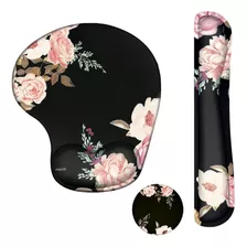 Mouse Pad Almohadilla De Gel Antideslizante Negro Flores