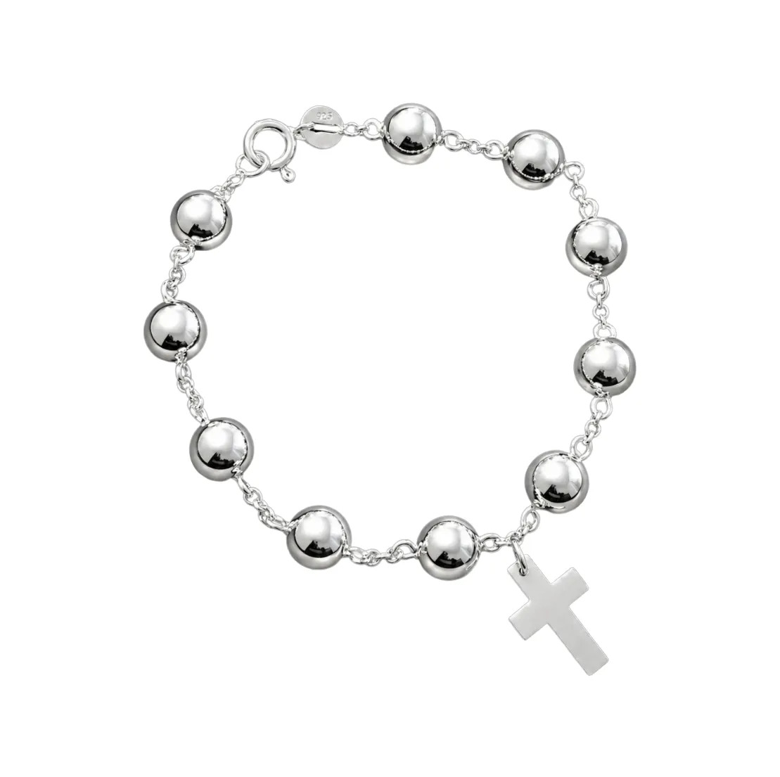 Pulsera Denario De Plata 925 Bolitas 8mm 8 Cm 19 Cm