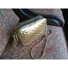 Cartera Bandolera Fiesta Dorado Matelasse Impecable 1 Uso 