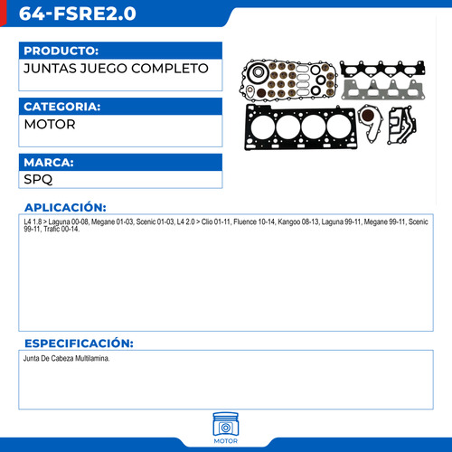 Empaques Juntas Renault Megane 1999-2011 L4 2.0 Foto 2