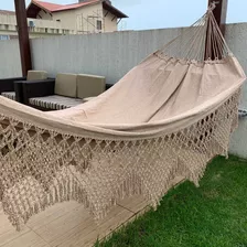 Rede De Dormir Algodão Casal Caramelo Com Bege Var Macramé