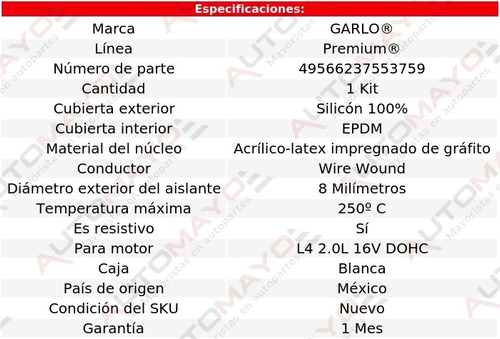 Cables Bujias Reno L4 2.0l 16v Dohc 05 - 08 Garlo Premium Foto 2