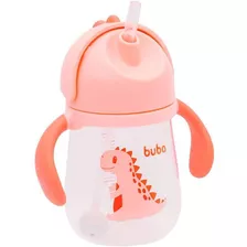 Copo De Treinamento Dino 240ml Com Alças Canudo Rosa Buba