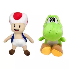 Yoshi Pelúcia Verde + Cogumelo Toad Turma Do Mario Bros