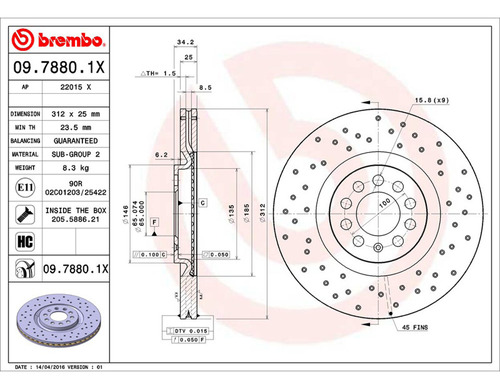 Par Discos Brembo Volkswagen Golf Gti Vr6 2002 Delantero Foto 2