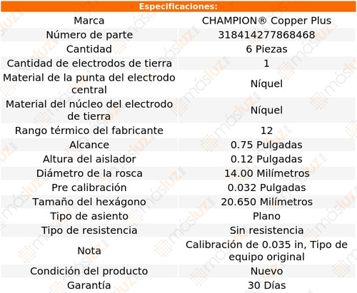 Set 6 Bujas Encendido Cobre Acadian L6 3.2l 64/66 Champion Foto 2