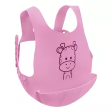 Babador Silicone Rosa Ajustável Bolso Frontal Pega Migalhas