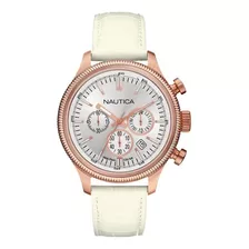 Reloj Nautica Hombre Crono Fecha Cuero A21030g Color De La Malla Blanco Color Del Bisel Rosê Color Del Fondo Plateado